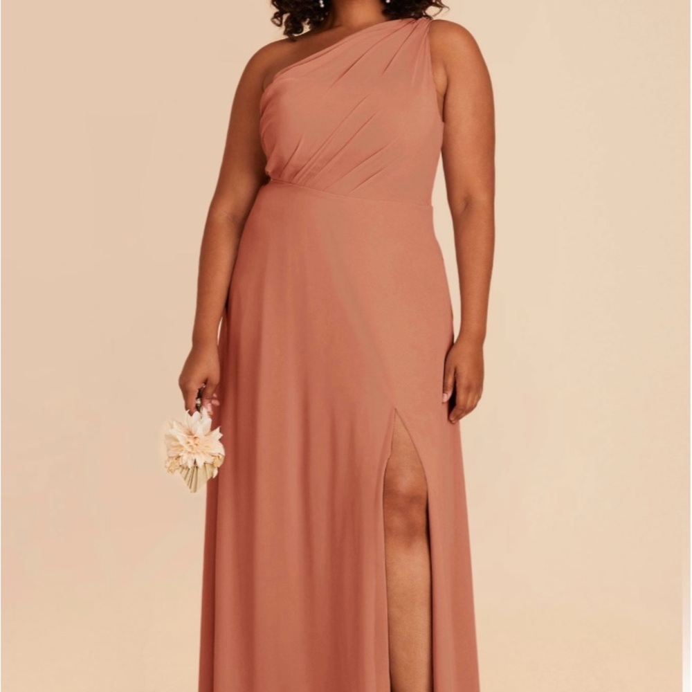 Elegant One-Shoulder Terracotta Dress (with pockets)